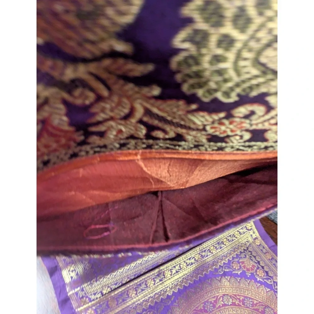 Handmade Purple Gold Brocade Hanging Wall Organizer 3 Pocket Mail Holder Boho